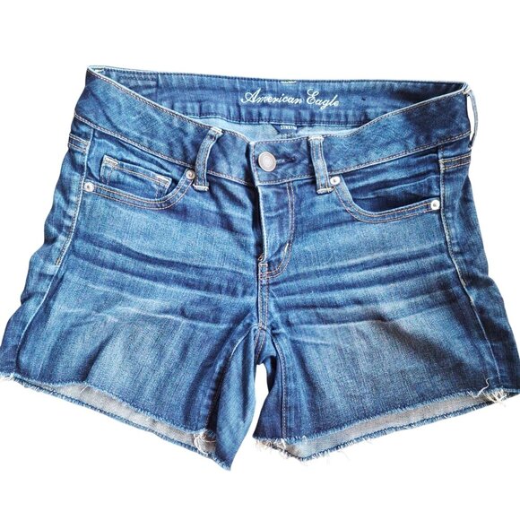 American Eagle Womens Stretch Denim Cutoff Shorts Size 8 Distressed Medium Wash - Picture 1 of 8